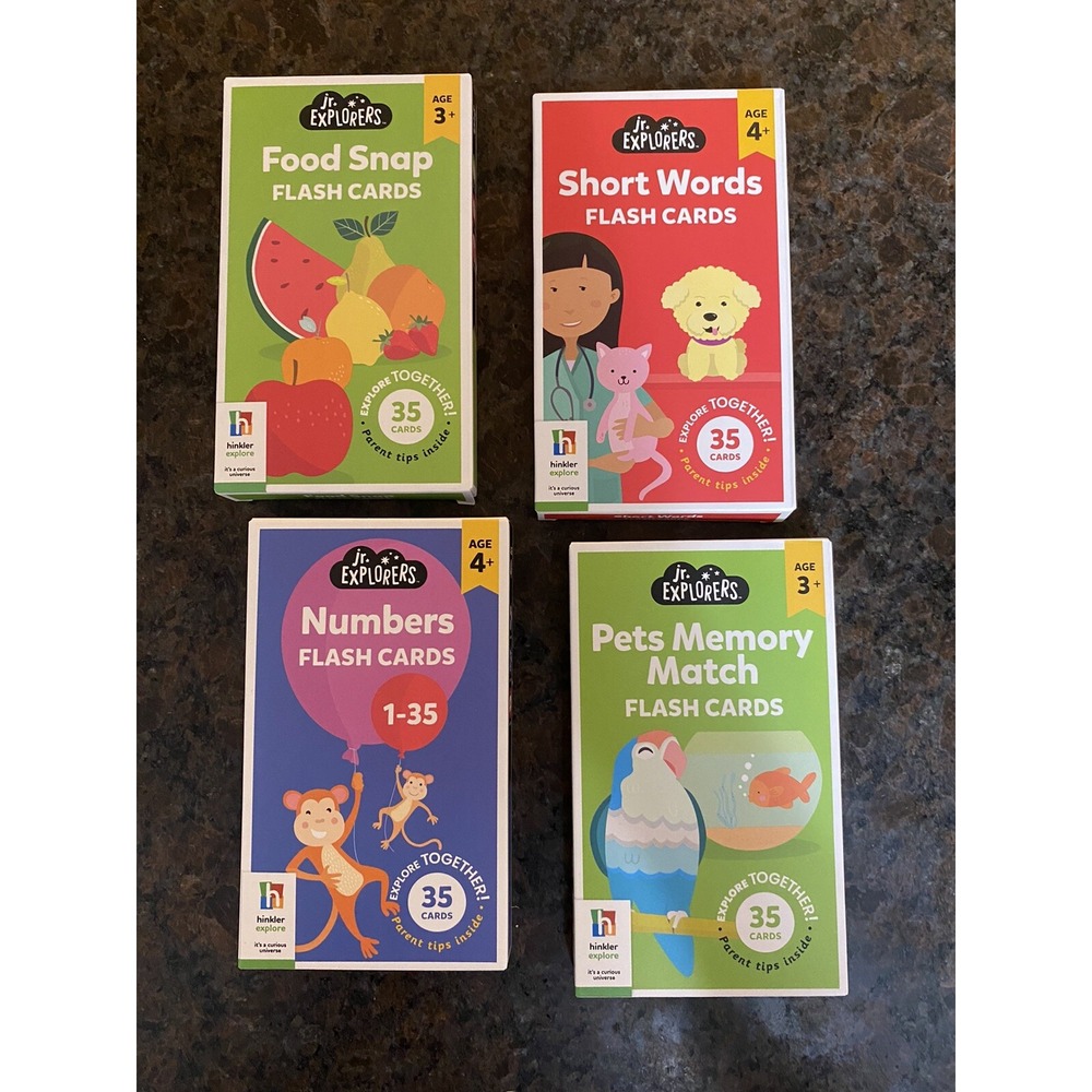 4 NEW: jr. Explorers Flash Cards- Numbers, Pets Memory, Short Words, Food Age 4+